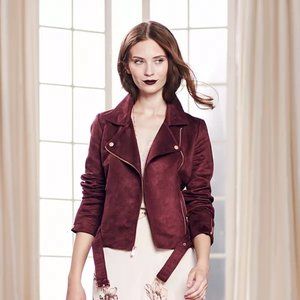 LC Lauren Conrad Runway Faux-Suede Moto Jacket - Maroon - Size 4